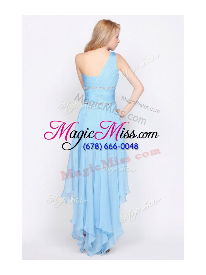 wholesale 2016 inexpensive one shoulder high low sexy prom dresses with beading