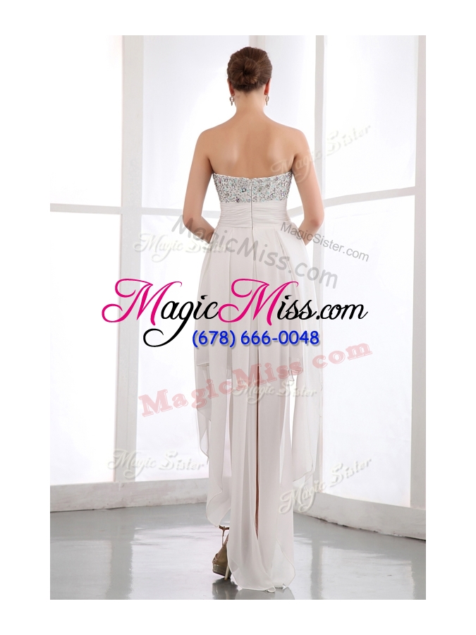 wholesale most popular sweetheart high low beading pageant dress in white