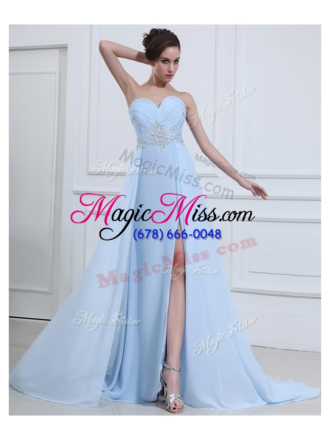 wholesale 2016 the super hot brush train sweetheart beading sexy prom dresses in light blue