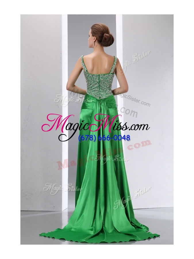 wholesale luxurious column beading and high slit pageant dresses with court train