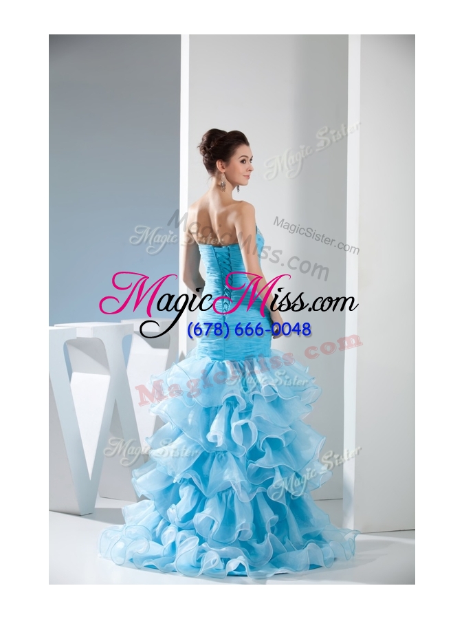 wholesale gorgeous mermaid sweetheart ruffled layers pageant dress in aqua blue