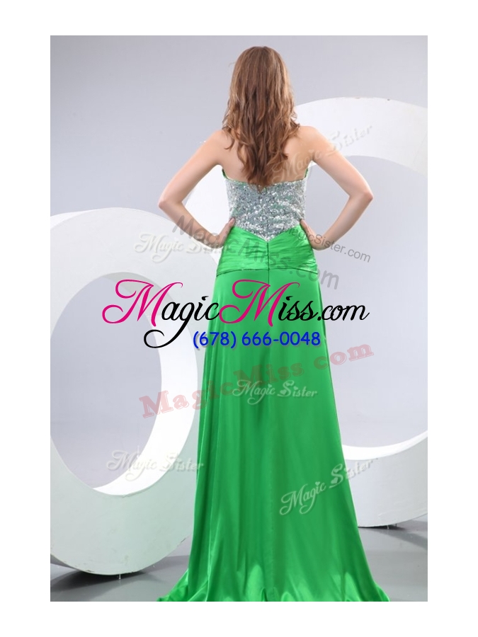 wholesale 2016 affordable sweetheart paillette and high slit green sexy prom dress