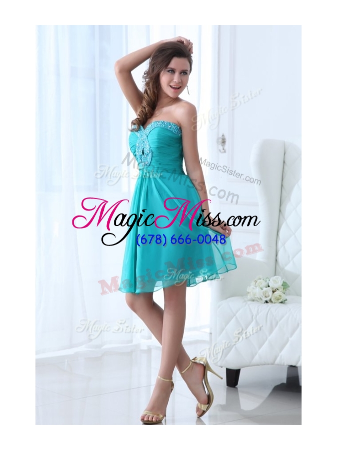 wholesale 2016 pretty short sweetheart beading sexy prom dress in turquoise