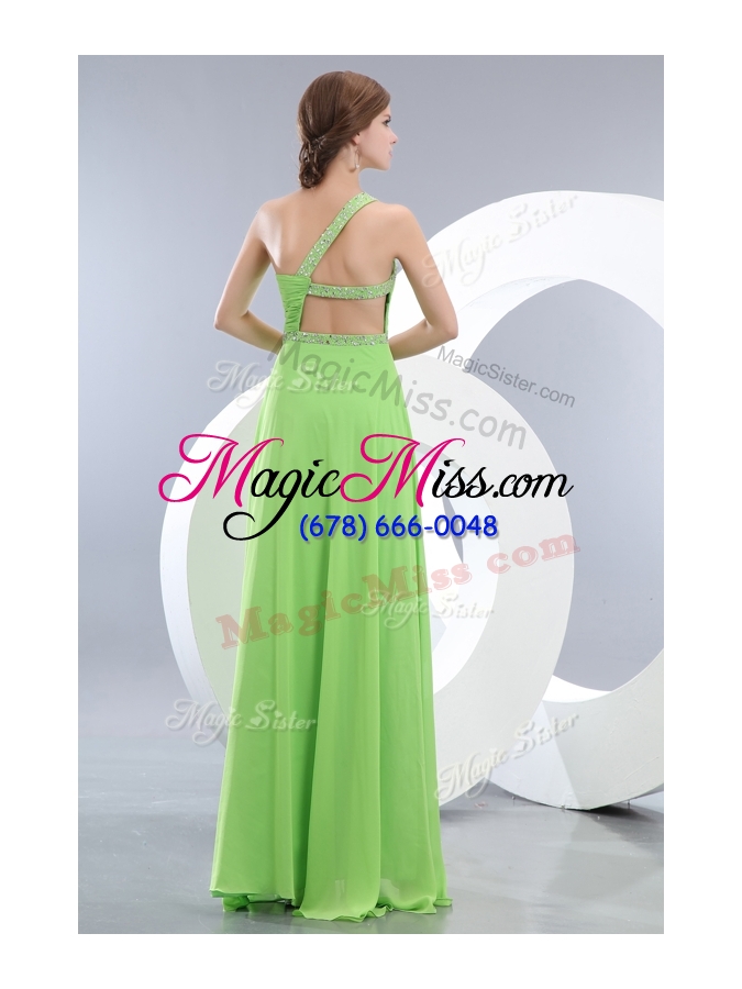 wholesale elegant one shoulder spring green party dresses with high slit