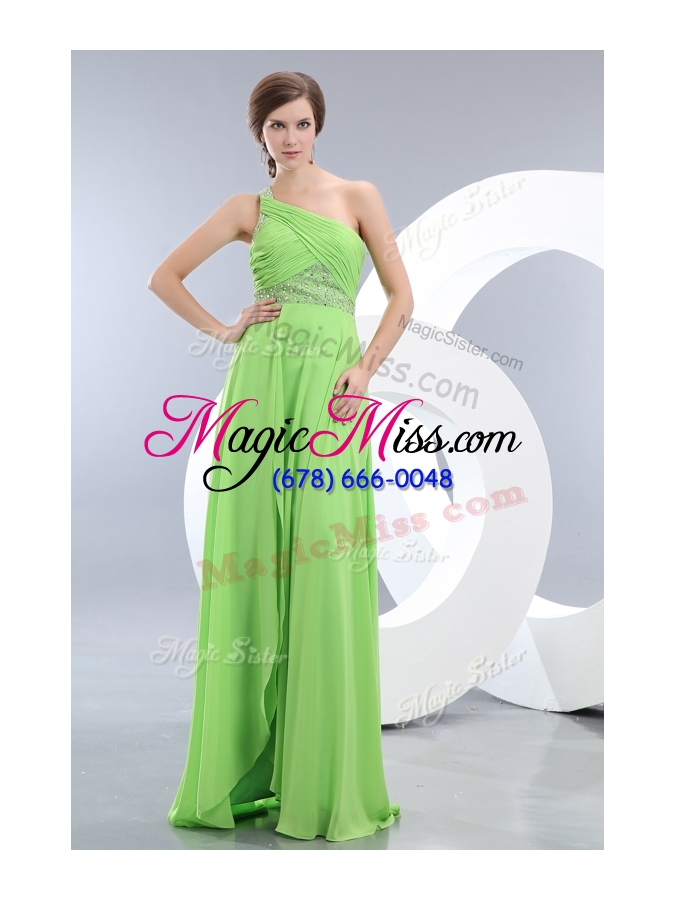 wholesale elegant one shoulder spring green party dresses with high slit