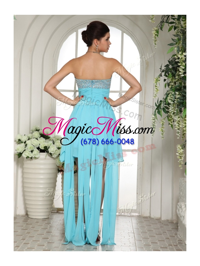 wholesale 2016 wonderful sweetheart high low beading and paillette sexy prom dress in aqua blue