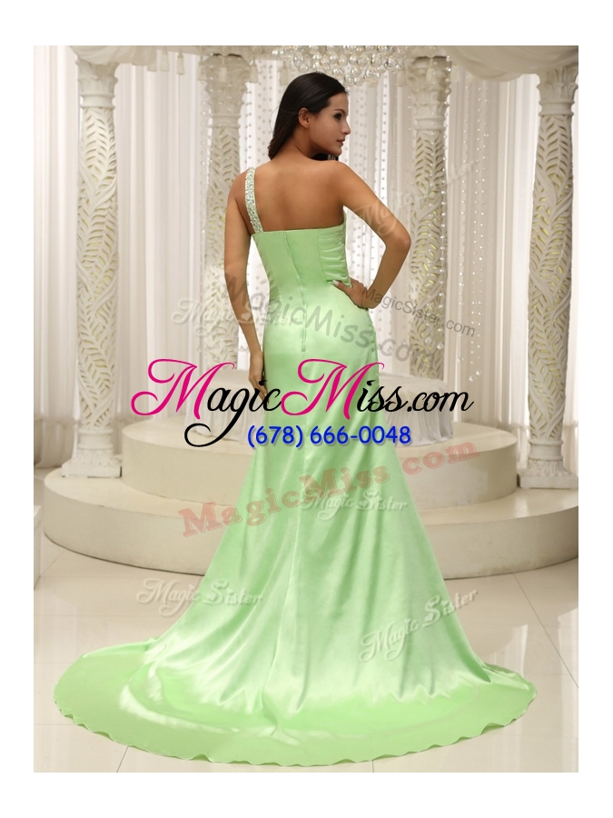 wholesale 2016 elegant column one shoulder beading sexy prom dresses with brush train
