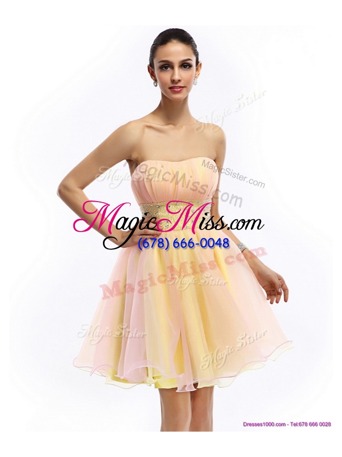 wholesale lovely short strapless lace up party dresses with beading and ruching