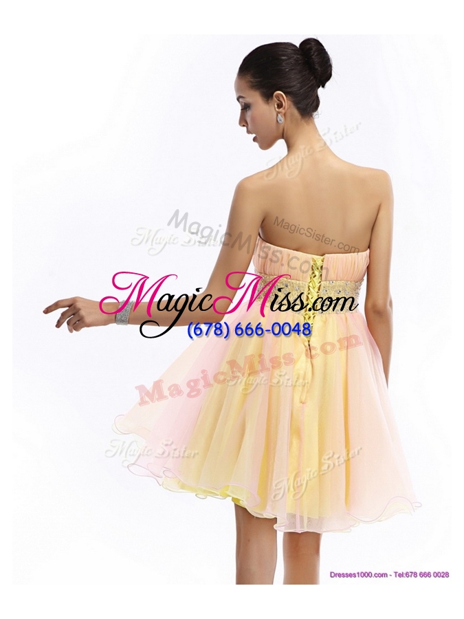 wholesale lovely short strapless lace up party dresses with beading and ruching