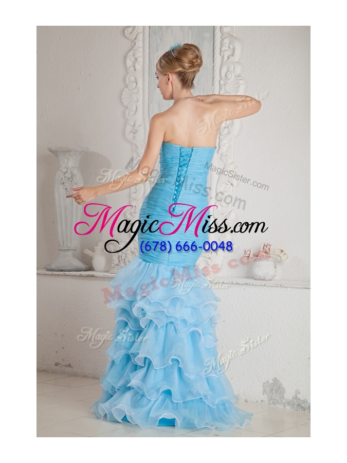 wholesale 2016 gorgeous mermaid sweetheart beading and ruffled layers aqua blue sexy  prom dresses