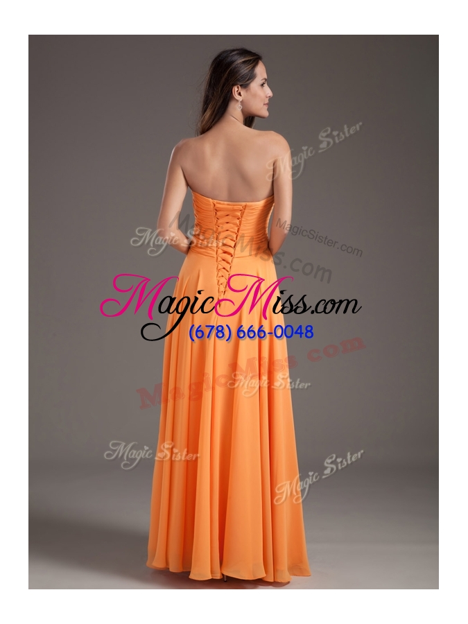 wholesale low price sweetheart floor length ruching party dress in orange