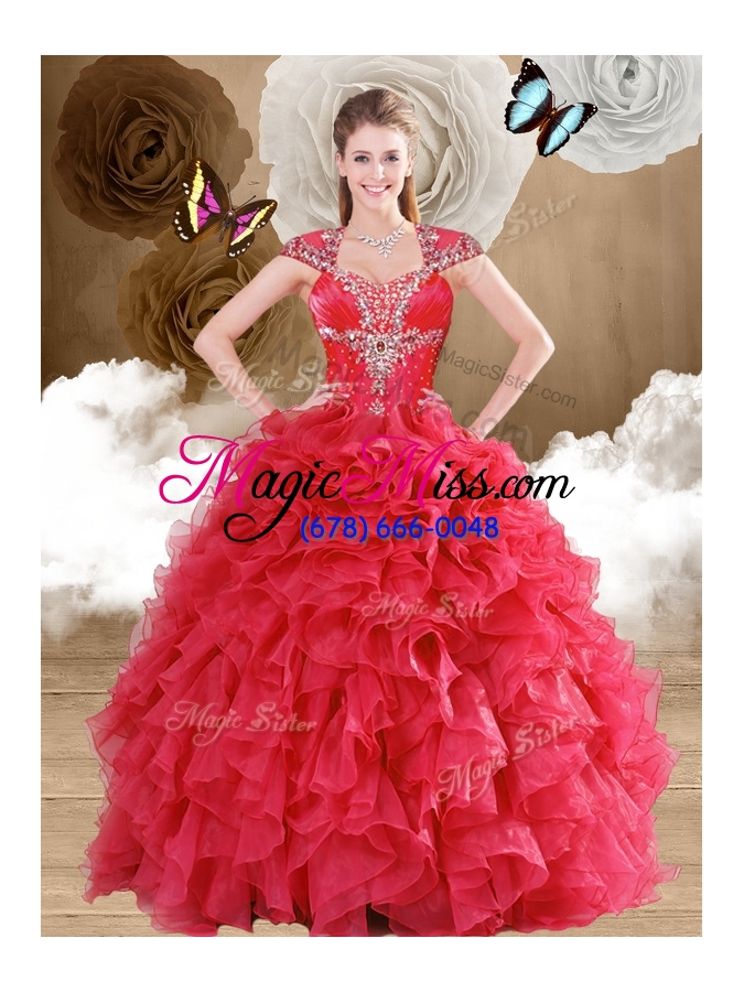 wholesale latest 2016 beading and ruffles quinceanera gowns in red