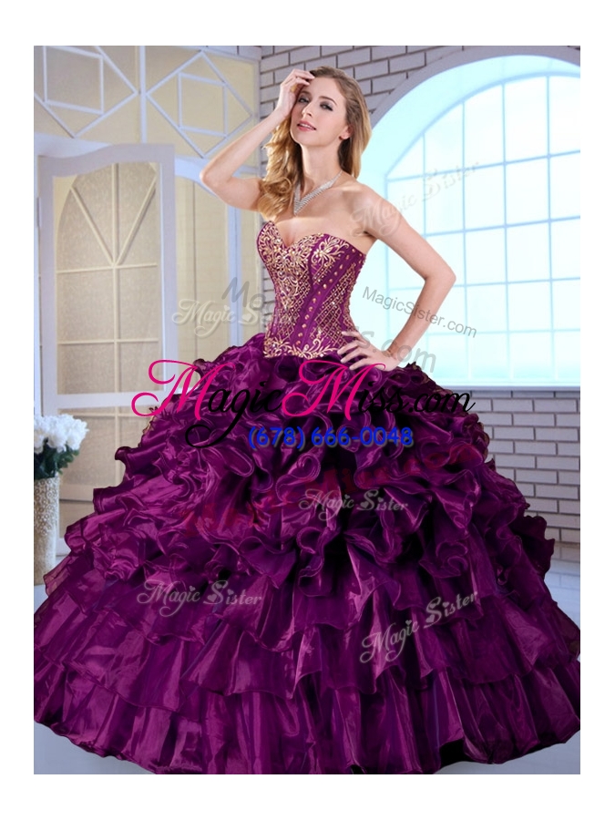 wholesale unique ball gown sweetheart ruffles and appliques quinceanera gowns
