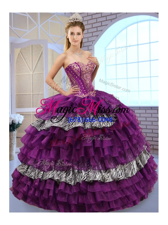 wholesale pretty sweetheart ball gown sweet fifteen dresses with ruffled layers and zebra