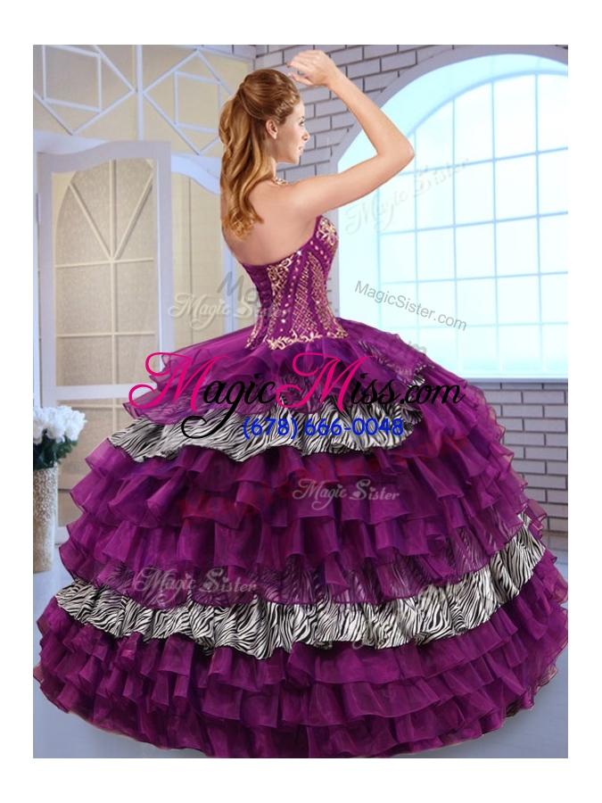 wholesale pretty sweetheart ball gown sweet fifteen dresses with ruffled layers and zebra
