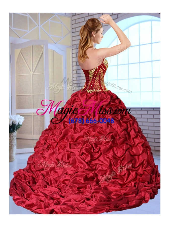 wholesale new style sweetheart brush train pick ups and appliques  sweet fifteen dresses