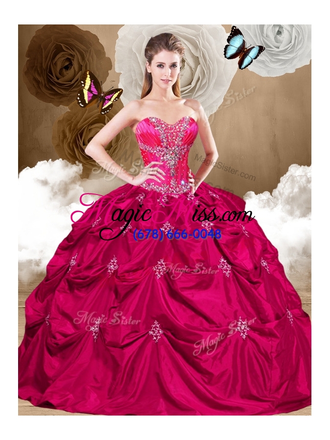wholesale luxurious hot pink sweet 15 dresses with appliques and pick ups