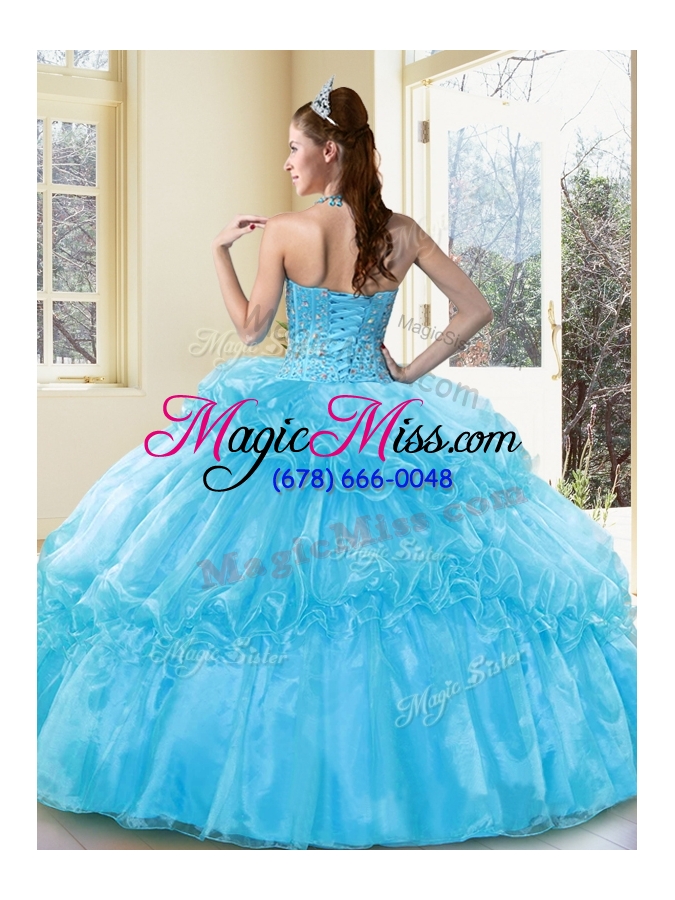 wholesale new style ball gown aqua blue sweet 16 gowns with beading and ruffled layers