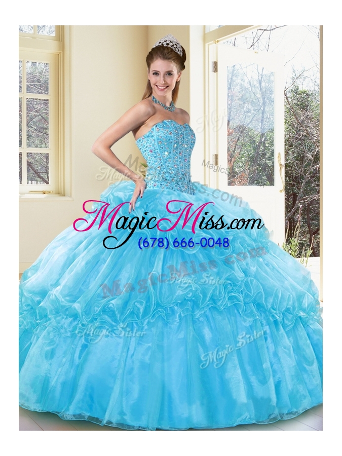 wholesale new style ball gown aqua blue sweet 16 gowns with beading and ruffled layers