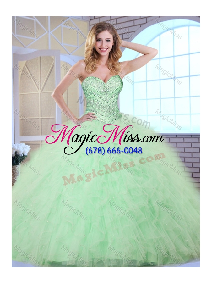 wholesale new style ball gown apple green sweet 16 dresses with beading and ruffles