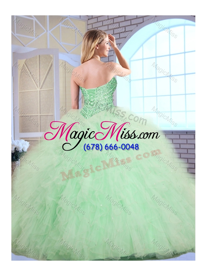 wholesale new style ball gown apple green sweet 16 dresses with beading and ruffles