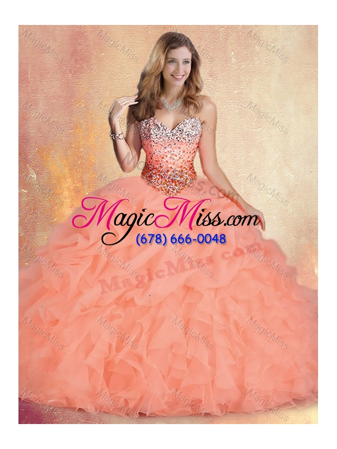wholesale popular brush train sweet 16 gowns with ruffles and bubles