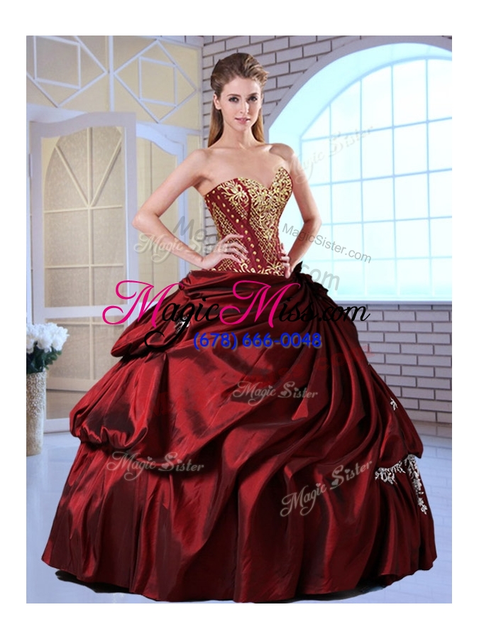 wholesale gorgeous ball gown taffeta wine red quinceanera gowns with pick ups