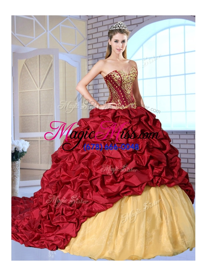 wholesale most popular sweetheart brush train pick ups and appliques sweet 16 dresses