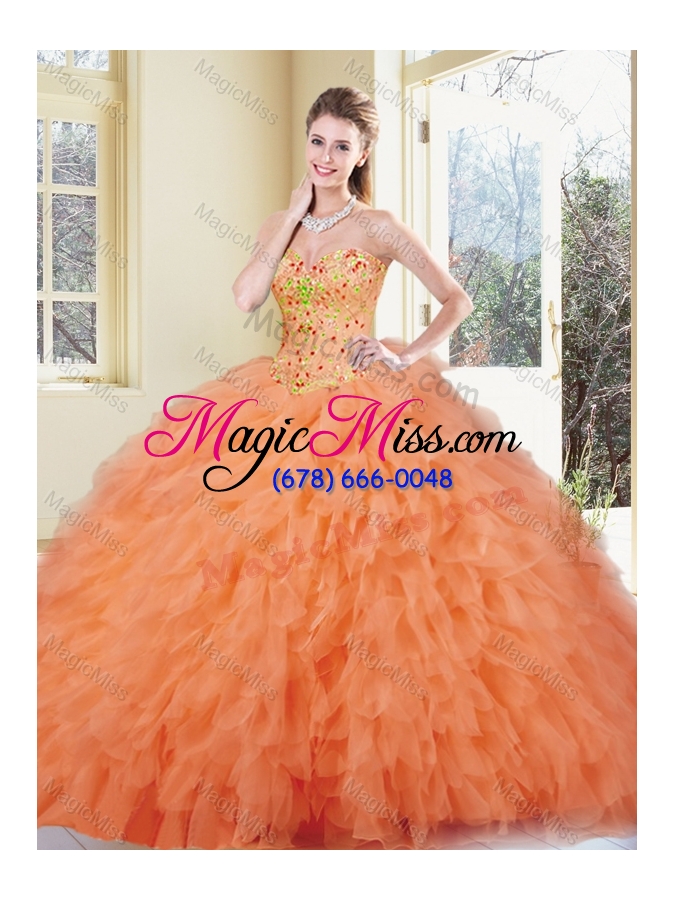 wholesale fashionable ball gown orange red quinceanera gowns with ruffles