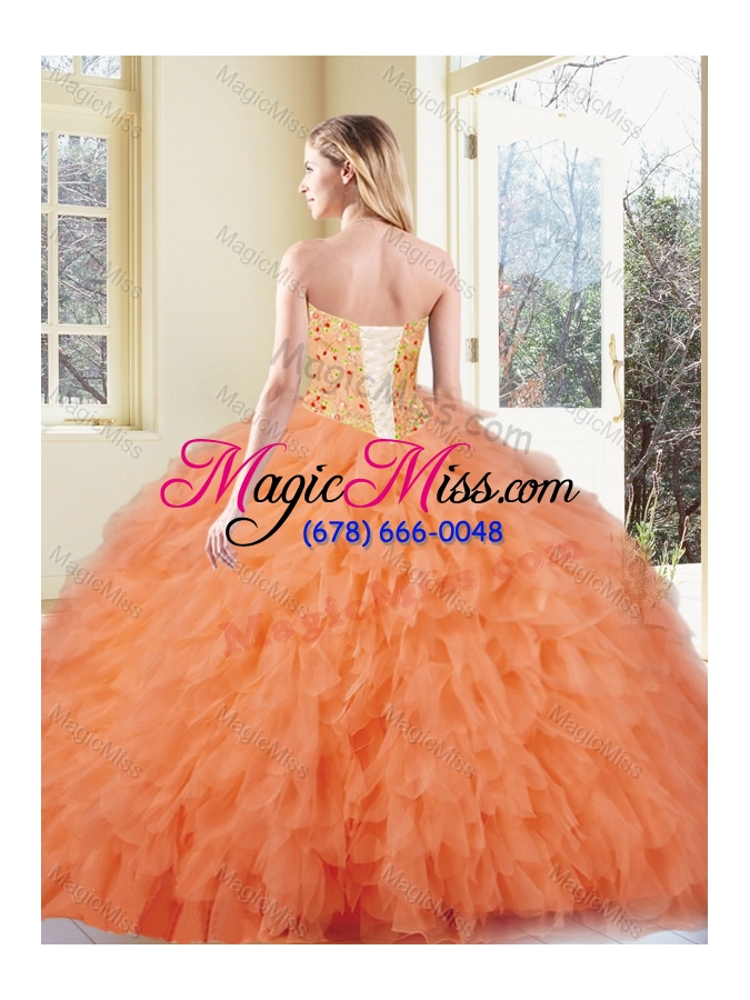wholesale fashionable ball gown orange red quinceanera gowns with ruffles