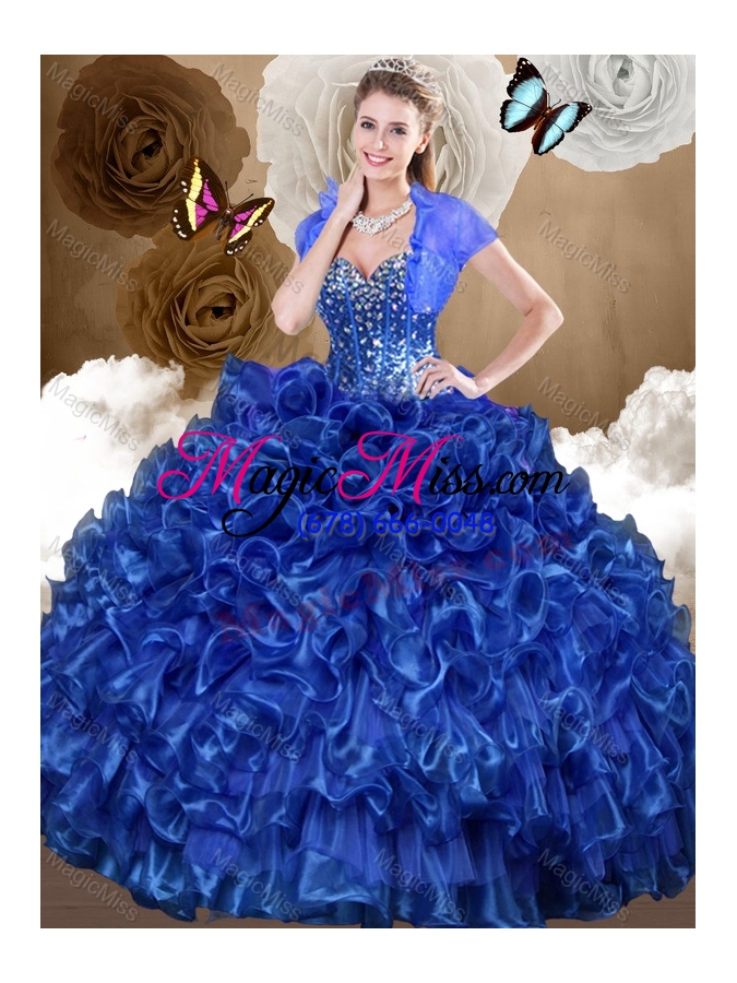 wholesale pretty royal blue quinceanera gowns with beading and ruffles