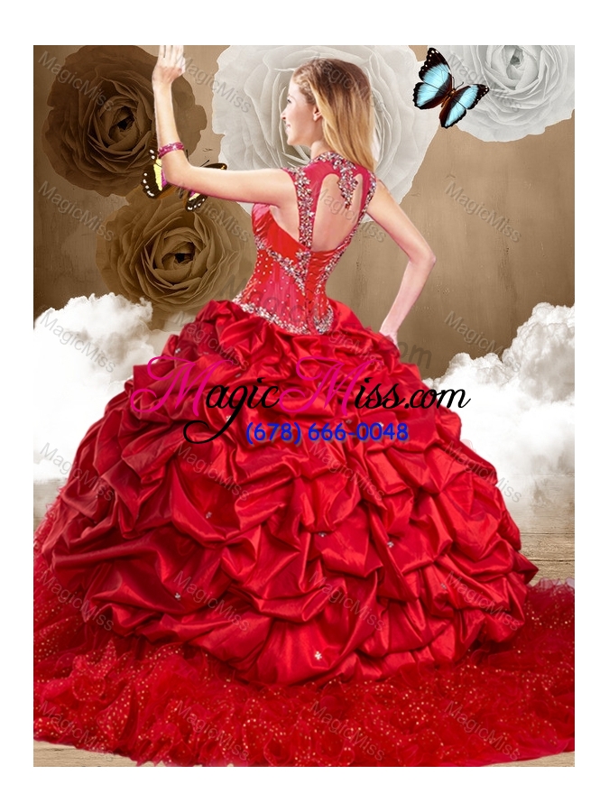 wholesale fashionable red sweet 16 dresses with beading and pick ups