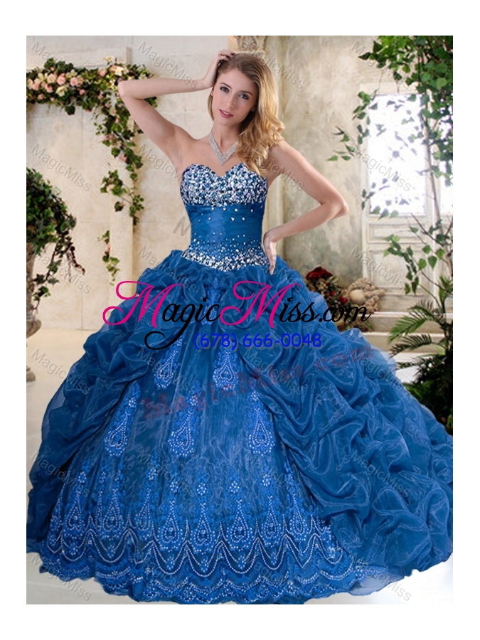 wholesale luxurious brush train quinceanera dresses with pick ups and embroidery