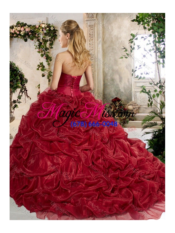 wholesale luxurious brush train quinceanera dresses with pick ups and embroidery