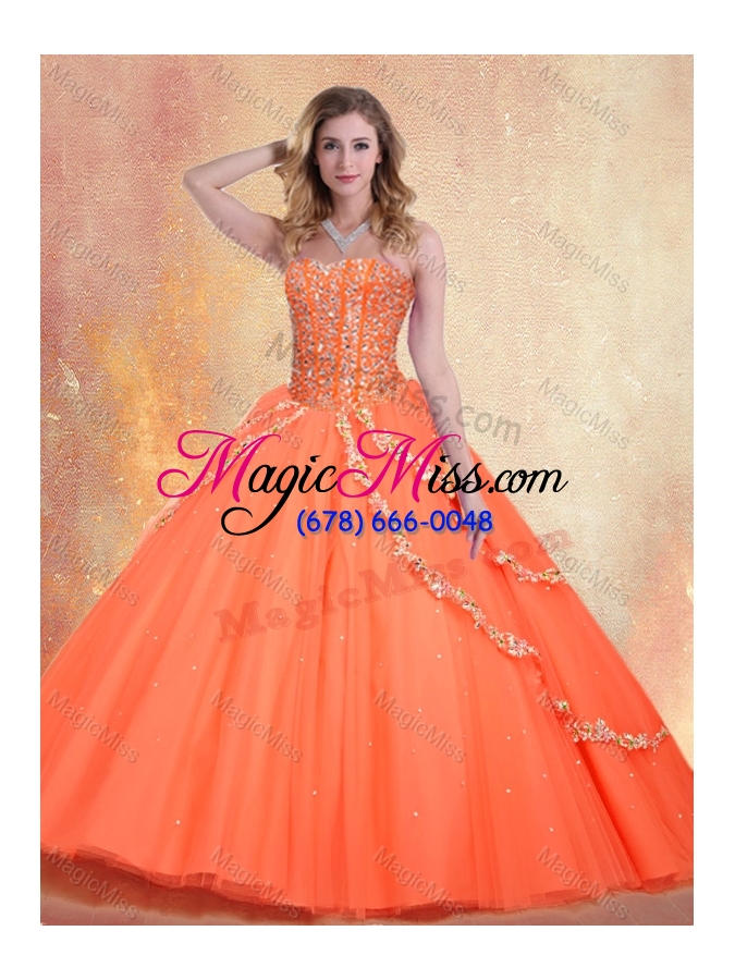 wholesale romantic sweetheart brush train quinceanera gowns with beading