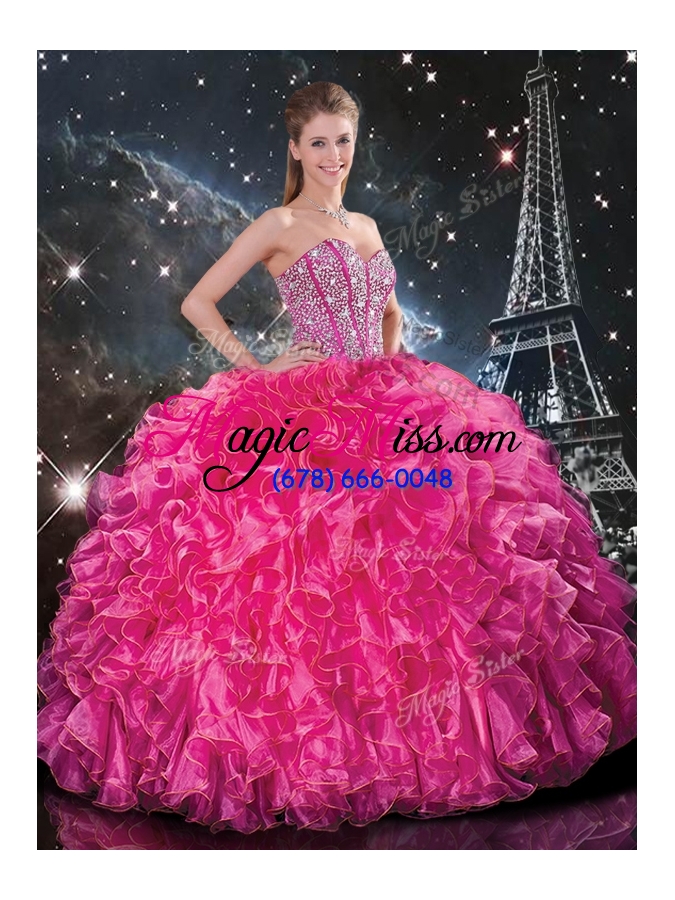 wholesale fashionable sweetheart hot pink detachable quinceanera gowns  with beading
