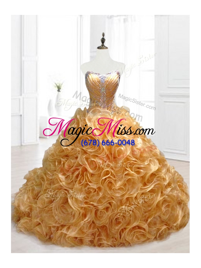wholesale custom make sweetheart rolling flowers brush train quinceanera dresses with beading