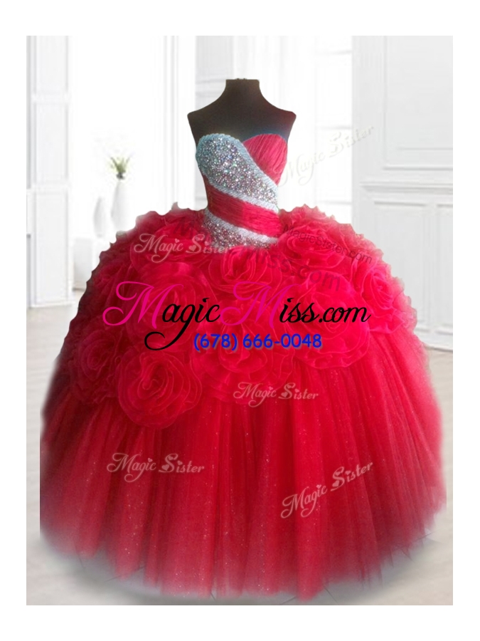 wholesale custom make sweetheart quinceanera dresses with beading and hand made flowers