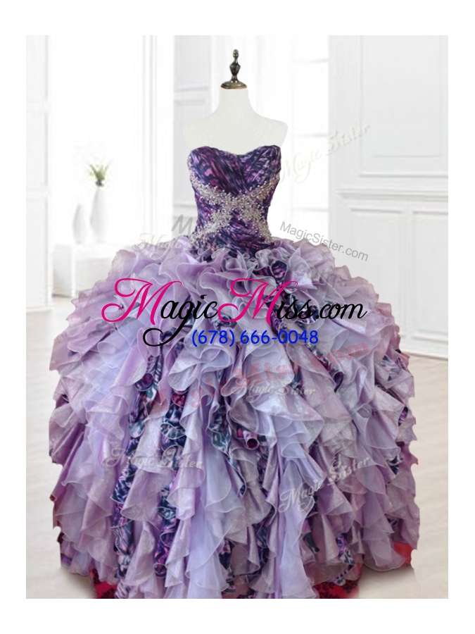 wholesale custom make beading multi color quinceanera dresses with ruffles and pattern