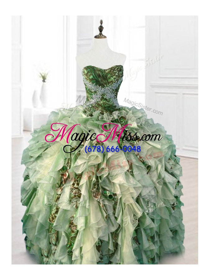 wholesale custom make beading multi color quinceanera dresses with ruffles and pattern