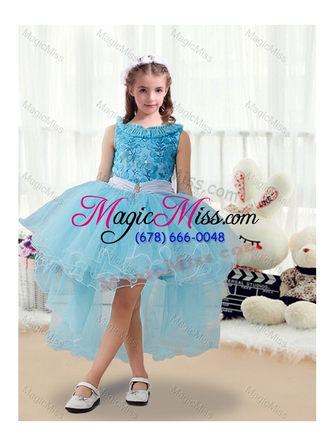 wholesale 2016 latest high low fashionable little girl pageant dresses with belt and appliques