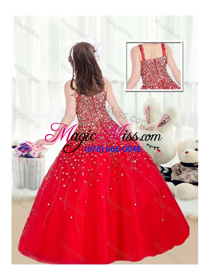 wholesale 2016 cute ball gown straps beading red fashionable little girl pageant dresses