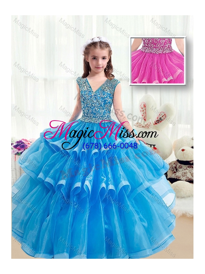 wholesale 2016 pretty v neck baby blue fashionable little girl pageant dresses with ruffled layers