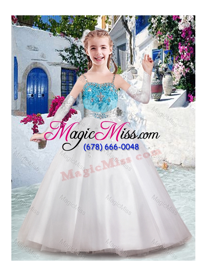 wholesale latest spaghetti straps fashionable little girl pageant dresses with appliques and bubles