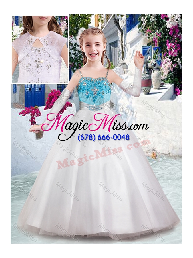 wholesale latest spaghetti straps fashionable little girl pageant dresses with appliques and bubles