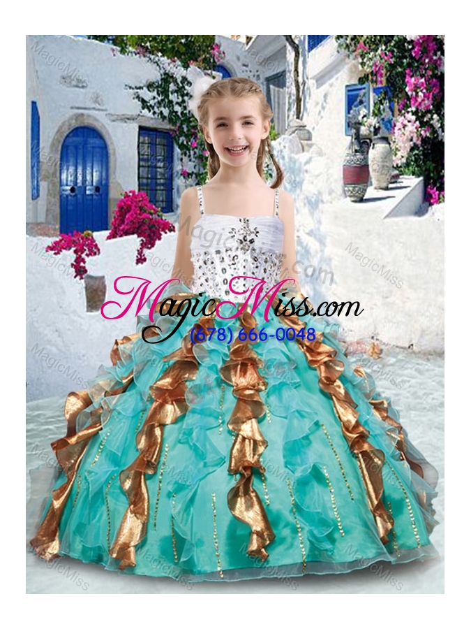 wholesale gorgeous spaghetti straps fashionable little girl pageant dresses with beading and ruffles