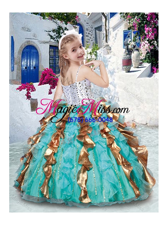 wholesale gorgeous spaghetti straps fashionable little girl pageant dresses with beading and ruffles