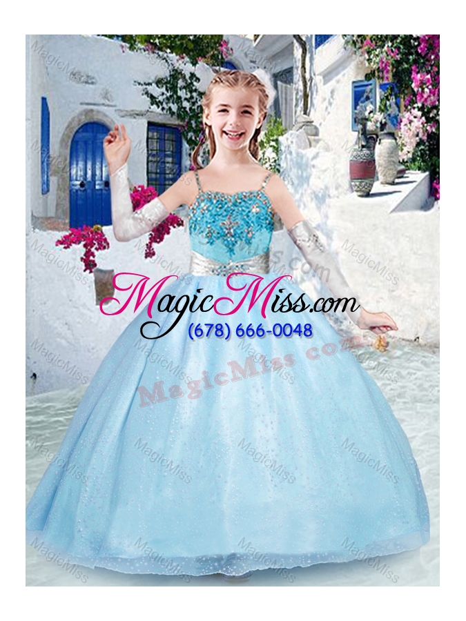 wholesale beautiful spaghetti straps light blue fashionable little girl pageant dresses with beading