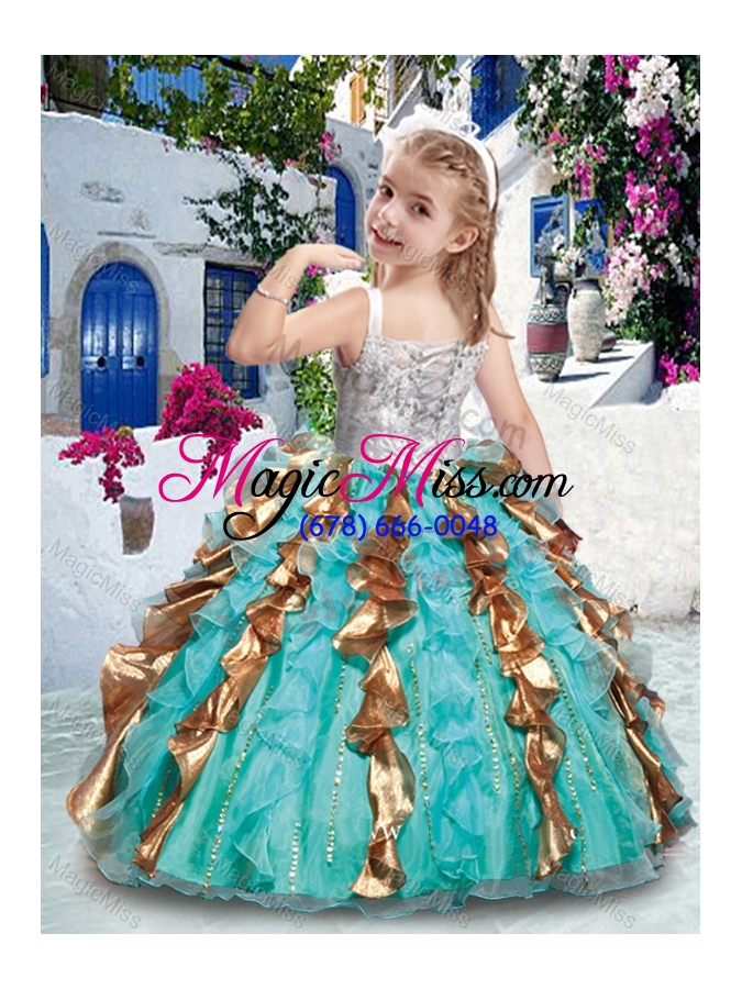 wholesale most popular straps fashionable little girl pageant dresses with beading and ruffles