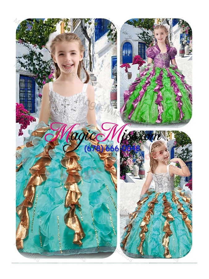 wholesale most popular straps fashionable little girl pageant dresses with beading and ruffles